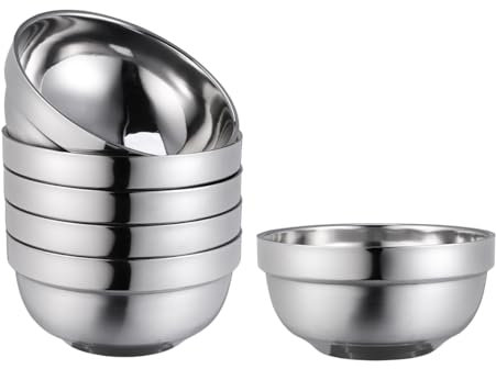 Cabilock Lot de 2 grands bols à sauce en métal - Bol de cuisine - Bol en acier inoxydable - Bol à riz coréen - Tasses à soupe - Plat à sushi - Compartiment de rangement - Maison