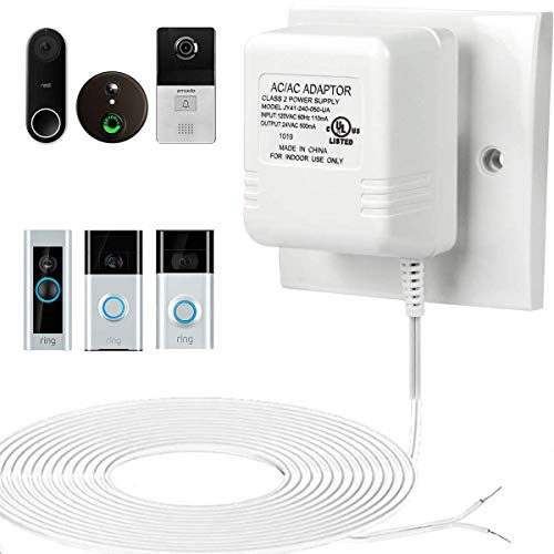 24 Volt Transformer, 500mA Power 500cm Cable C Wire Adapter for All Version Ring Doorbell, Competible with Nest Hello Skyb.
