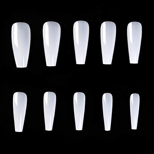 KADS 500pcs Stiletto Nail Tips Press on Nails Fake Nails Full Cover Acrylic Nails False Tips 10 Sizes (Trapezoid, Translucent)