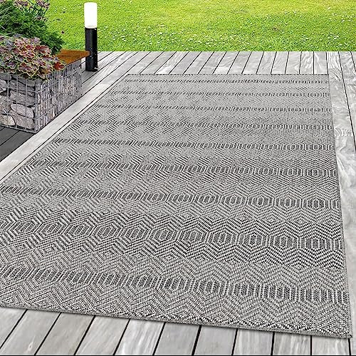 SIMPEX Outdoor Teppich Boho-Design, Grau, 80 x 150 cm, Skandinavischer Stil, für Küche, Balkon, Terrasse, Garten, Picknick