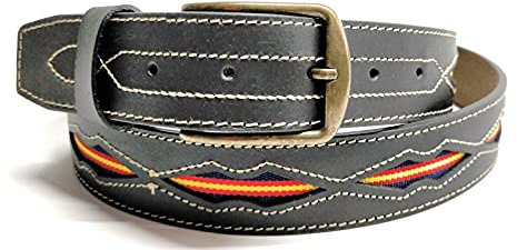 YOJAN PIEL | Cinturón De Cuero con la Bandera de España | 100% Piel | Fabricado Artesanalmente | Diseño Elegante | En Color Negro | 105 cms