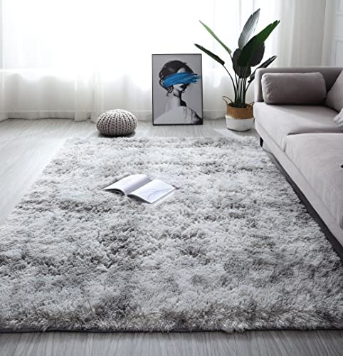 linyingdian Teppich Wohnzimmer Shaggy Teppich Hochflor Teppich Grau Langflor Teppich Kinderzimmer Modern Bunte Batik Teppich Jugendzimmer Flauschiger Teppich (grau, 100x200cm)