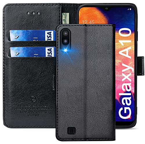 FMPCUON Hülle für Samsung Galaxy A10 Handyhülle [Standfunktion] [Kartenfach] [Magnetverschluss] Tasche Flip Case Schutzhülle lederhülle klapphülle für Samsung Galaxy A10 Schwarz