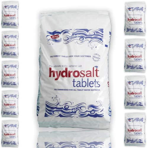HydroSoft Water Softener Tablets 25Kg Bags Best For Laundry Kitchen Dish Washing | Compatible to All Water Softner Machines | Food Grade 100% Genuine British Salt Tablet Of Premium Quality (10 Bags)