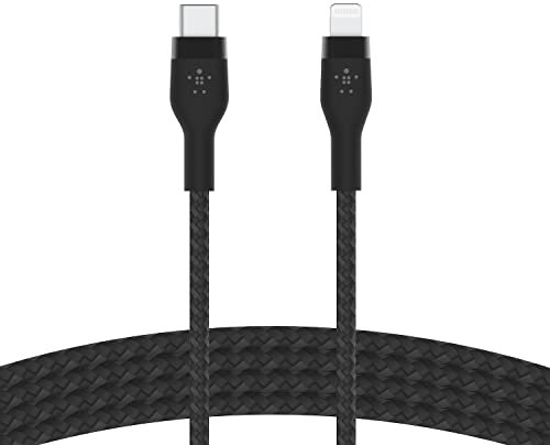 Belkin BoostCharge Pro Flex geflochtenes USB-C/Lightning-Kabel, 2 m, MFi-zertifiziert, 20 W, zum Schnellladen mit PD Power Delivery für Geräte wie iPhone 14/14 Plus, 13, 12, Pro, Max, mini – Schwarz