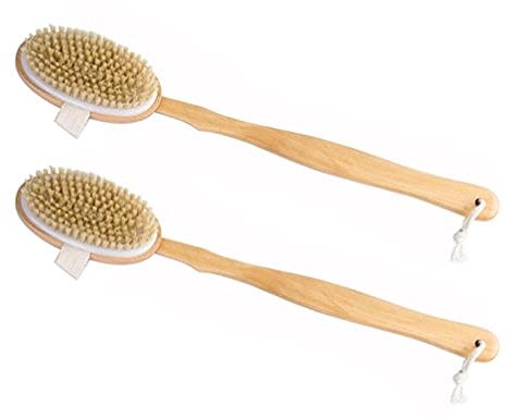 M I A 2 x Hunde-Shampoo-Duschbürsten aus Holz mit langem Griff, Peeling-Badzubehör für Hunde und Katzen