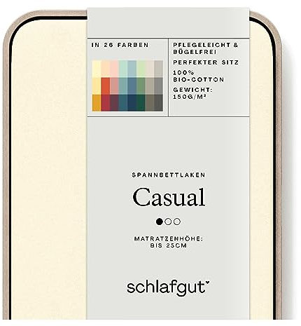 Schlafgut Casual Spannbettlaken 120x200cm bis 130x200cm - 100% Biobaumwolle, Oeko-TEX Zertifiziert, Yellow Light, Matratzenhöhe bis 25cm