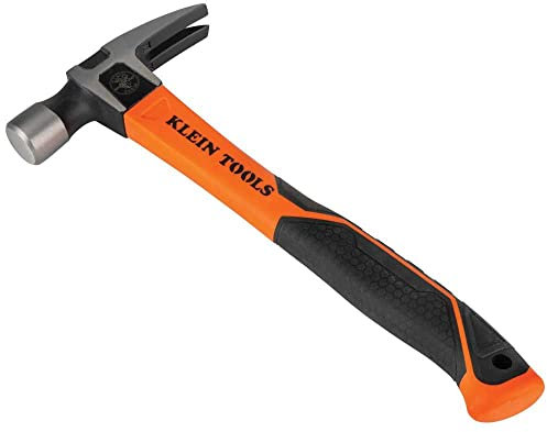 Klein Tools H80820 Straight-Claw Hammer, 20-Ounce, Fiberglass Non-Slip Shock Absorbing Grip Handle with Tether Hole, 13-Inch