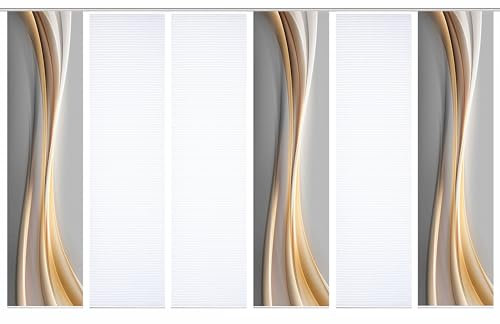 HOME in green 84070 ELANIA Schiebegardine aus recyceltem Polyester, halbtransparent, Farbe:Gold, Größe:245 x 60 cm, Anzahl:6er-Set (3X Motiv. 3X Uni)