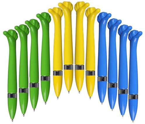 WPRO 12-er Set Kugelschreiber,Oscar | Ausgefallen | Kunststoff | Farbenmix Gelb, Blau, Grün | blaue Schreibmine | Mitgebsel | Geschenk | Daumen-Hoch-Design | Daumen-Up-Symbol | Büro | Schule