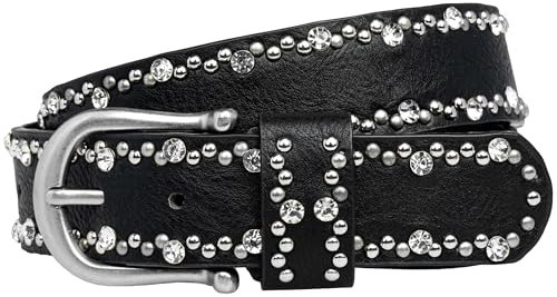 Caspar GU292 Damen Gürtel mit dezentem Strass und Nieten Dekor, Gürtelgröße:75 [für Körperumfang 68-76 cm], Farbe:schwarz