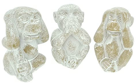 WBWT Die DREI weisen Affen - Nichts sehen, Sagen, hören - 14,5cm Deko-Figur weiß-Creme aus Keramik Shabby chic