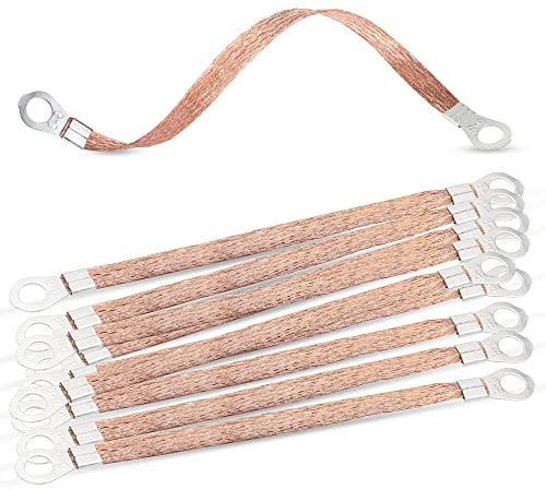 YAODHAOD 10pcs 300mm Cable de Puesta a Tierra Trenzado de Cobre, Correa de Tierra de batería de Motor de Coche para pasillos de Piso y Cajas de Conexiones