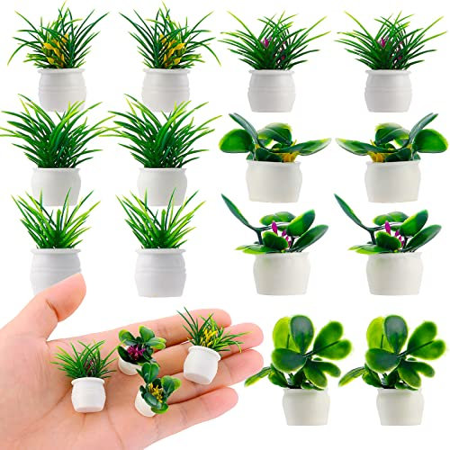 TIESOME 14 teiliges Puppenhaus Zubehör Miniatur Zubehör Mini Pflanzen Set Puppenhaus Miniaturpflanze Miniatur Topfpflanzen 1:12 Mini Garten Topfpflanzen Bonsai Pflanze für Puppenhaus Dekorationen