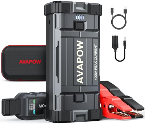 AVAPOW 4000A Car Jump Starter with Force Start Function, Car Jumper Starter for Up to AL Gas & 10L Diesel, 12V Jump Box with Jump Cables & LED Light