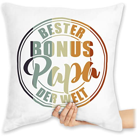 Kissen 40x40 Zierkissen - Geschenk zum Vatertag - Bester Bonus Papa der Welt I Stiefvater - 40 x 40 cm - Weiß - Vatertagsgeschenk stiefpapa Herrentag bonuspapa herrentagsgeschenk ziehvater
