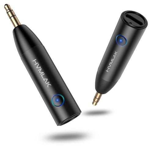 HVMLAK Aux Bluetooth Adapter Auto, Bluetooth 5.3 Empfänger Klinke 3.5 mit Stärkerem Mikrofon, für Auto und Heim Stereo, Musik Streaming, Freisprechanrufe, CD-Sound, Metallschale, 1 Stück