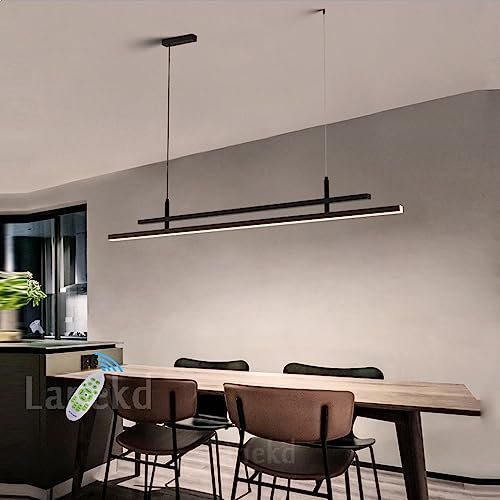 Moderne Linear LED Pendelleuchten Wohnzimmerlampe Esstisch 56W Hängeleuchte Dimmbar 3000K-6500K Höhenverstellbar Schwarz Pendellampe für Küche Kinderzimmer Esszimmer Kronleuchter (L120CM, Schwarz)