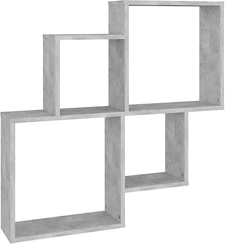 vidaXL Würfelregal Wandregal Hängeregal Cube Lounge CD Regal Dekoregal Bücherregal Schweberegal Wandboard Regalwürfel Betongrau 80x15x78,5cm Holzwerkstoff