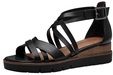 Tamaris Damen Plateau Sandalen Leder Sommer; BLACK/schwarz; 41 EU