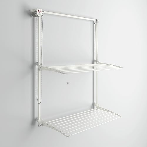 Foxydry Wall, wandwäscheständer mit Lift, klappbar, 152 cm | aus Aluminium und Edelstahl, rostfrei, 2 Gitter, vertikaler Wandwäscheständer, innen oder außen, trägt 20 kg, weiß