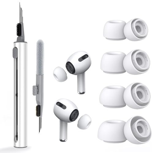 Goiern Tapones de silicona para Airpods Pro, 4 pares de almohadillas de repuesto con 4 tamaños, cepillo de limpieza incluido, color blanco