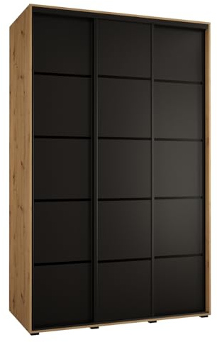 MEBLE KRYSPOL Davos 4 150 Schrank mit DREI Schiebetüren für Schlafzimmer - Moderner Kleiderschrank mit Kleiderstange und Regalen - 235,2x150x60 cm - Artisan Schwarz Schwarz