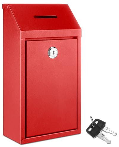 Yaocom Metall-Spendenkassette, Sammeltresor, Vorschlagsbox mit Schloss, Wandmontage, Briefkasten, Lieferurne, Behälter für Zuhause, Büro, Außentür (rot)