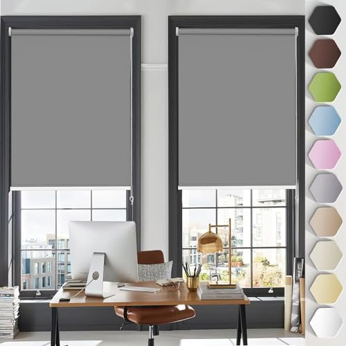 Verdunkelungsrollo Klemmfix ohne Bohren 80 x 170 cm Einfache Installation ohne Bohren, Tag und Nacht Rollo,Rollo für Fenster, mit Klemmträger, für Fenster und balkontür, Dunkelgrau