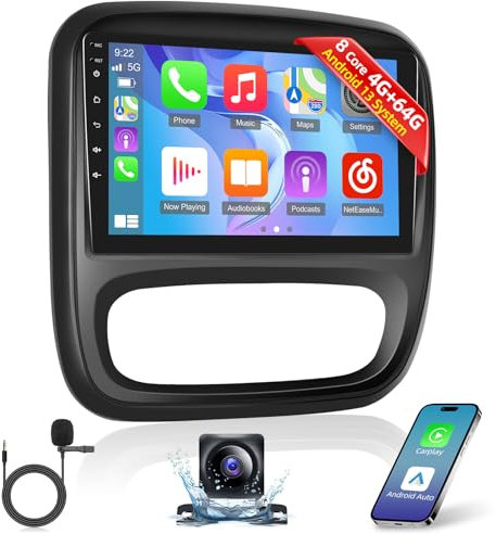 [8 Core 4G+64G] Car Radio for Opel Vivaro B 2014-2018 and Renault Traffic 3 2014-2021, Android 13 Touch Screen Vivaro Stereo, DSP 32 EQ/IPS/Apple Carplay/Android Auto/SWC/BT/WiFi