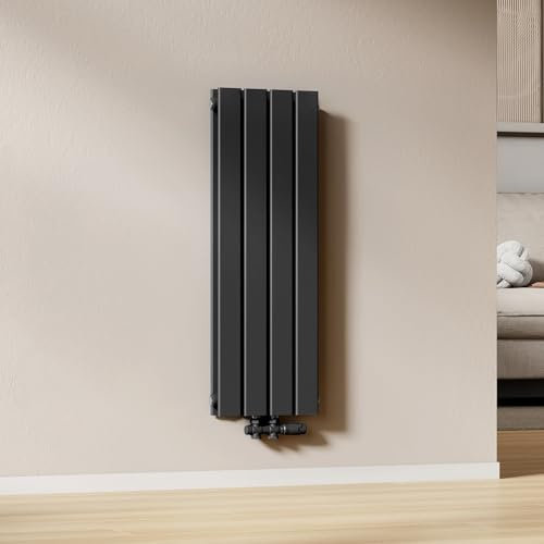 EMKE Radiatore ad acqua calda 90x30 cm, Nero, termoarredo verticale | Radiatore piatto a doppio strato con attacco centrale, Design montaggio verticale a parete