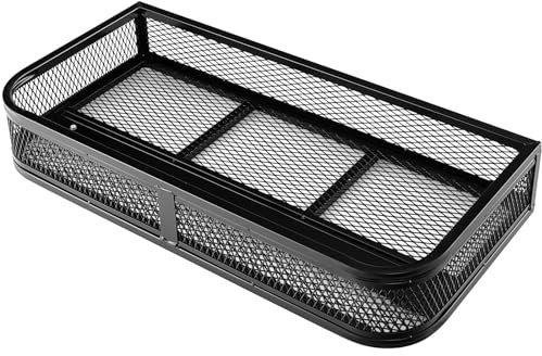GYMAX Autogepäckkorb, ATV Frontladekorb/Heckablagekorb aus Metall, hängende Aufbewahrungskörbe, Leichter Transportkorb, Schwarz (Frontgepäckkorb: 92 x 44 x 16,5cm)