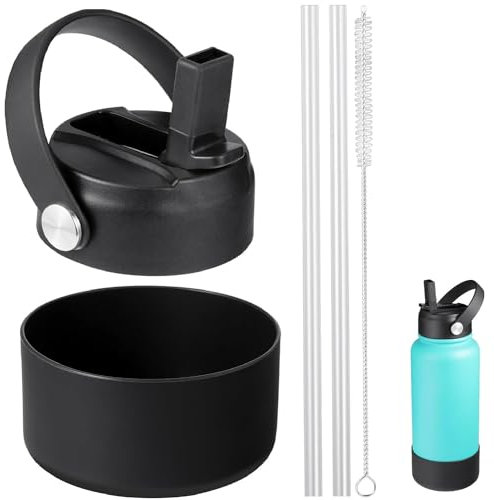Trinkhalm-Deckel für Hydroflask Wide Mouth 32 1,2 l und Wasserflaschen-Stiefel für Hydroflaschen, Sportwasserflaschen, 81 ml, BPA-frei, ungiftig, Schwarz