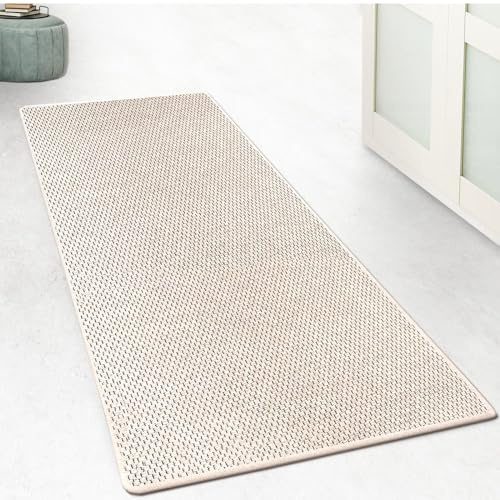 Floordirekt Teppich Läufer für Flur, Küche in Sisaloptik - Küchenteppich waschbar rutschfest 80 x 500 cm Creme (Kalkuta)