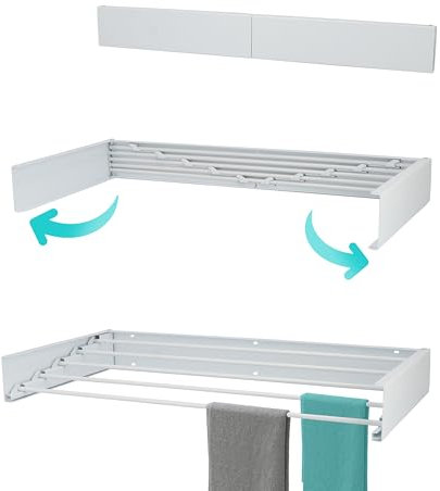 KROMS Stendibiancheria da Parete Full Color Bianca 80cm - Lunghezza di asciugatura 4m - Stendino da Parete - Stendibiancheria da Muro - Richiudibile