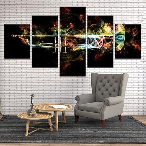 ZYCHKRL Moderne Bilder Wohnzimmer 5 Teiliger Trompete Abstrakt Poster Mit Rahmen Hd Für Heimdekoration Personalisierte Bilder Leinwandbilder Xxl