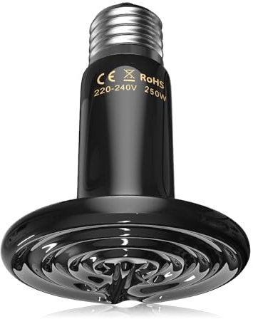 LumiGo 250W E27 Ceramic Heating Lamp for Reptile, E27 Infrared Heating Bulb AC220-240V No Light Emitting Tortoise Lamp, Black Ceramic Heat Lamp for Reptile Turtle Lizards Snakes Pack of 1