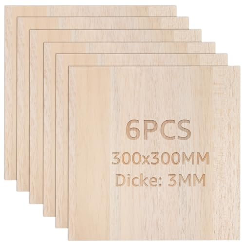 JMIATRY 6 pièces de bois de balsa 3mm, Panneau de bois de bricolage 300x300cm Panneau de bois de balsa Panneaux de bois de balsa pour la peinture, le modèle de bricolage, l'art et l'artisanat
