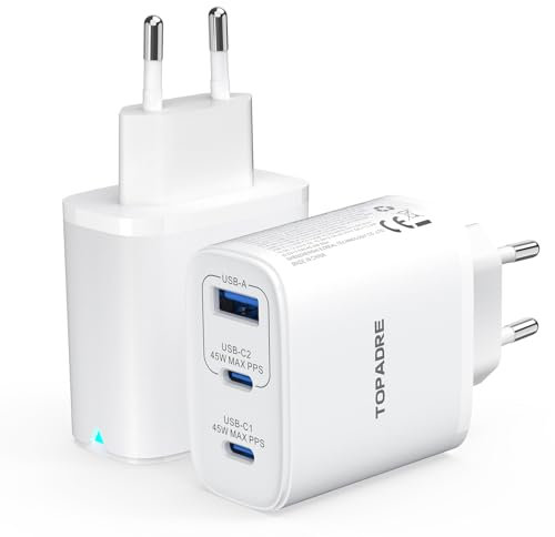 45W USB C Charger Plug Fast Charging for Samsung Phone, 2-Pack Charging Charger, 3-Port Compact USB C Plug, UK Power Adapter for Samsung Galaxy S24/S23 Ultra/S23+/S23/S22/S21, for iPhone Series, White