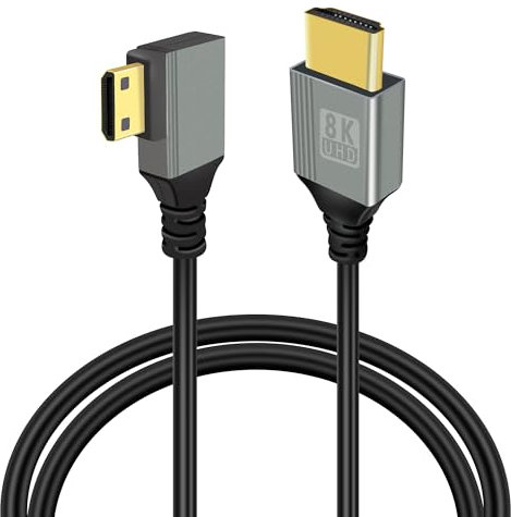 GELRHONR Câble mini hdmi vers hdmi 8k, câble mini hdmi à 90 degrés 2,1 haute vitesse 48gbps, prise en charge 8K@60Hz 3D, for DSLR Camera Camcorder, Projector, HDTV, Laptop(Mini HDMI left angle 1M)
