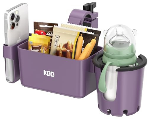 KDD Getränkehalter Kinderwagen mit Snack Tablett, 3-in-1 Universal Becherhalter Kinderwagen mit Handyhalterung, Abnehmbarer Flaschenhalter, 360°Drehung für ABC Design Cybex Rollstuhl Fahrrad Rollator