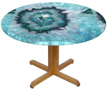 Amrole Runde Tischdecke, M, Picknick-Tischdecke, blaugrün, Achat, hochwertig, dekorativ, runde Tischdecke