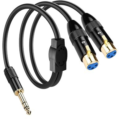 PNGKNYOCN 1/4 TRS to Dual XLR Y-Splitter Cable,6.35mm (1/4 inch) TRS Male to Dual XLR Female Balanced Interconnect Stereo Audio Patch Cable(0.5M/1.6FT)