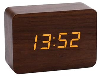 Holzwecker mit kabelloser Aufladung - LED-Bildschirm mit 3 Alarmen mit Helligkeit, Temperatur und einstellbarer Klangsteuerung | Klangsteuerungsfunktion 'LED-Digitaluhr in