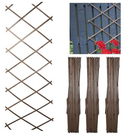 DIVCHI Lot de 3 treillis muraux extensibles en bois pour plantes grimpantes, décoration et séparation des plantes (180 cm x 60 cm) (bois de chêne)
