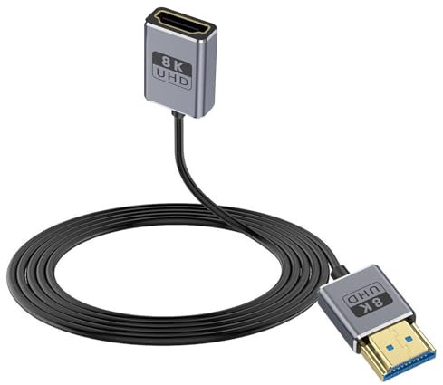 Duttek Cavo prolunga HDMI 8K, ultra sottile HDMI maschio a femmina, cavo HDMI ultra ad alta velocità 48 Gbps, cavo HDMI 2.1 OD2,5 mm, supporto 8K a 60 Hz, 4K a 240 Hz, per GH5S, PS5, PC, 0,9 m