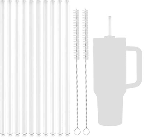 10Stück Strohhalme für Stanley Cup, Klare Strohhalme, Wiederverwendbar Strohhalm Geeignet für 20/30/40oz, Tritan-Material, BPA-Frei, 10 Stück Strohhalm mit 2 Reinigungsbürsten (30cm)