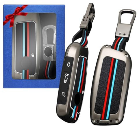 Yumzeco Kompatibel mit BMW 2023 Autoschlüssel Hülle, Zinklegierung Schlüsselhülle Case per 2/3/5/7er X1 X4 X5 X6 X7 XM i7 iX i4 2023-2024, BMW X1 U11 Schlüsselhülle mit Schlüsselanhänger-Grau