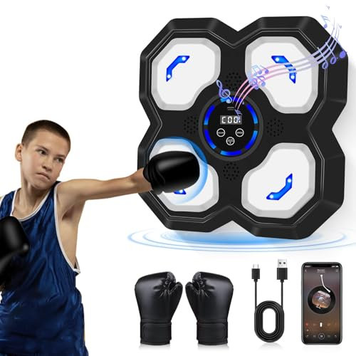 YORWHIN Music Boxing Machine für Kinder, Bluetooth Boxen Ausrüstung mit Boxhandschuhen, Wandmontierte elektronische Boxmaschine (Schwarz)