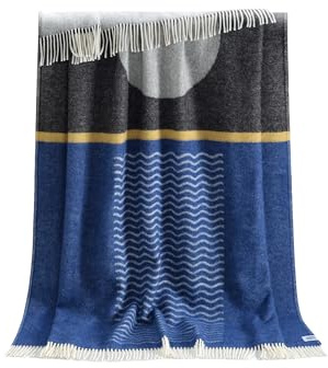 JJ Textile Moonlight Throw New Wool & Recycled Merino Sheep Wool- Soft & Cosy With a Reversible Design - Sustainable Throw for Bed, Sofa & Home Decor - Large Blanket 190cm x 130cm.